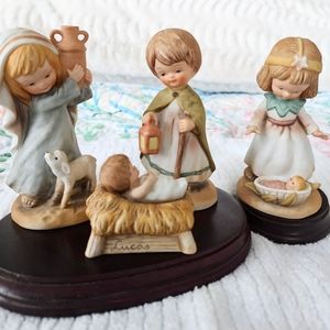 Enesco By Lucas Vintage 1980 Porcelain set of 4 *RARE* Baby Jesus and Baby Moses